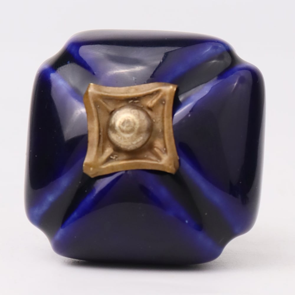 Navy Blue Handmade Ceramic Square Cabinet Knob